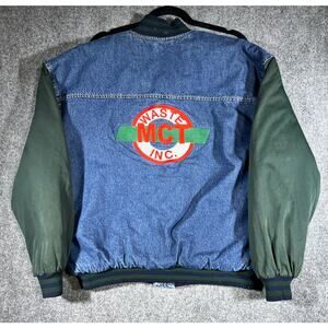 Vintage 90s Denim Bomber Jacket Insulated Utility Coat Medium